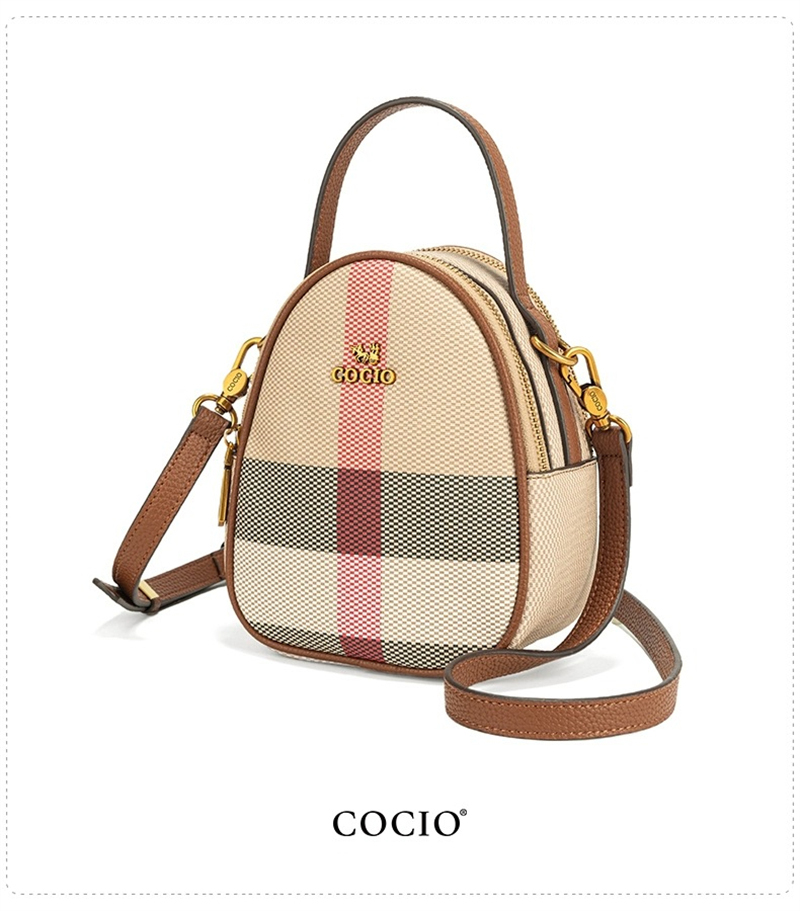 COCIO designer Shoulder Bags New plaid mini handbag canvas simple casual vintage crossbody bag