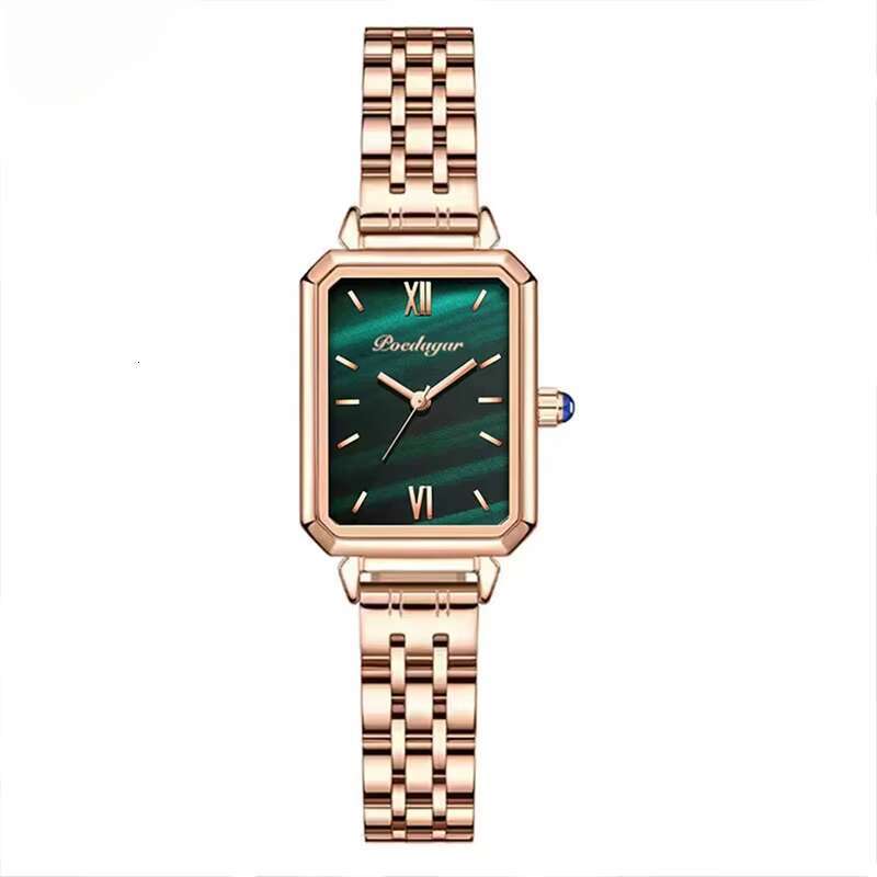 DHgargets POEDAGAR Women's Rectangle Watch - 50M Waterproof, Stainless Steel Band, Small Green Dial, Quartz Wristwatch for Students