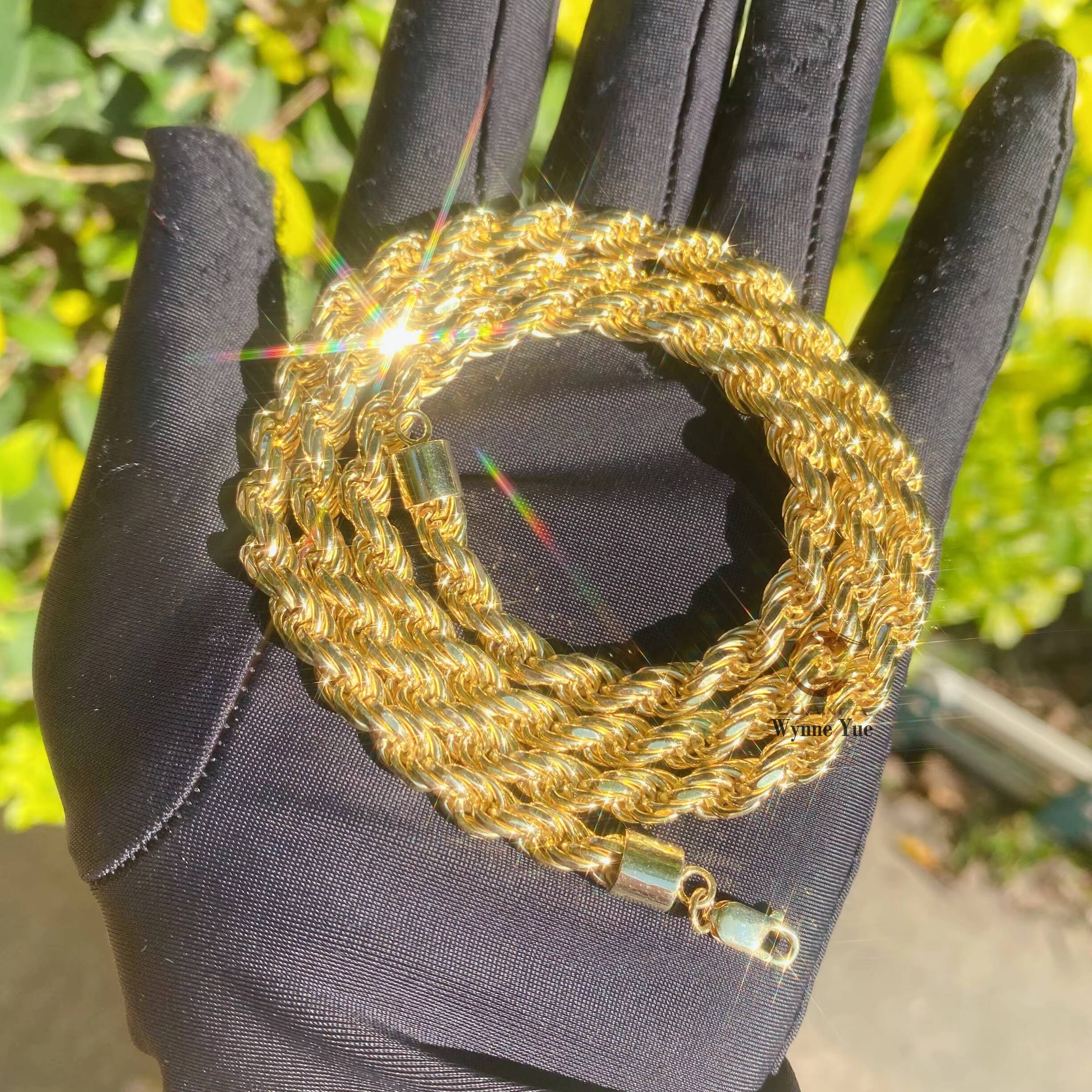 Custom 4mm/6mm 18K Real Gold Plated Solid 925 Sterling Silver Rope Chain Necklace