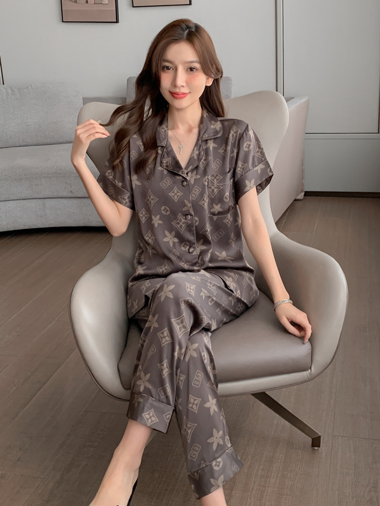 readingLight High-End Couple Pajamas Spring Summer Ice Silk Short Sleeve Thin Silk Homewear 250723