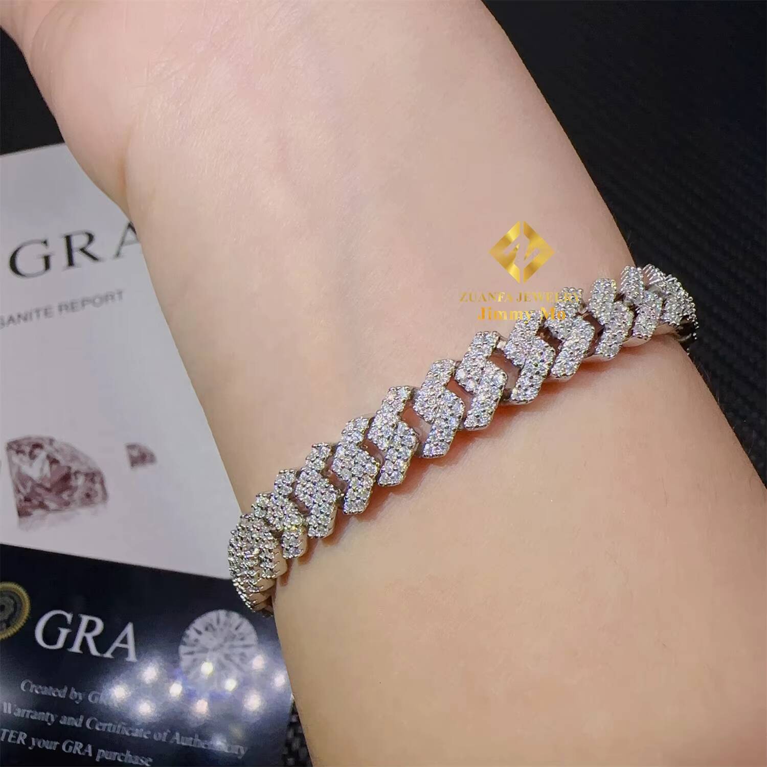 GRA Certificates Pass Diamond Tester 8mm Two Row Pass Diamond Tester Iced Out Hip Hop VVS1 Moissanite Cuban Link Chain Bracelet