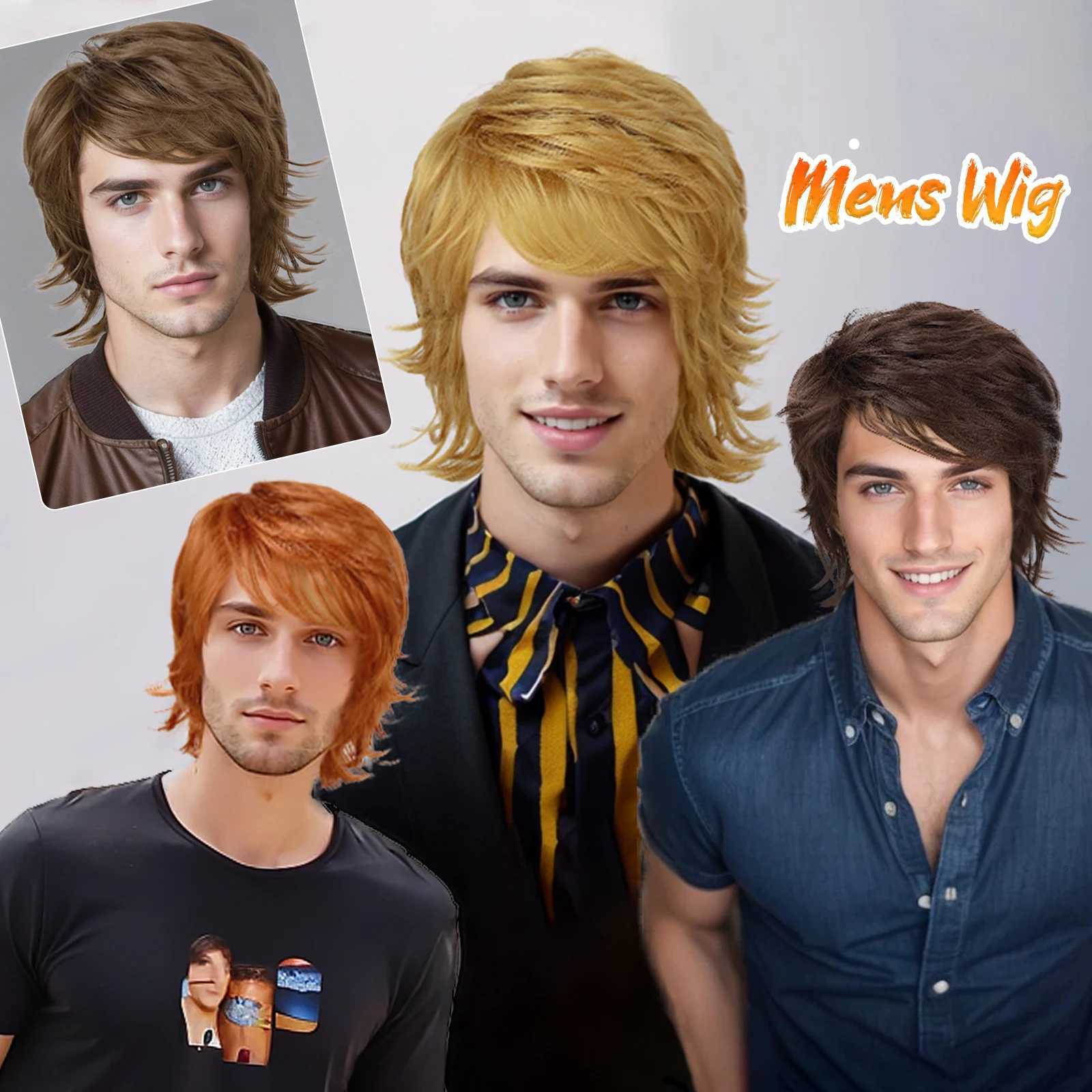 Synthetic Mens Wig Short Black Layered Heat Resistant Wigs for Male Daily Party Cosplay Costume Halloween Use G250722