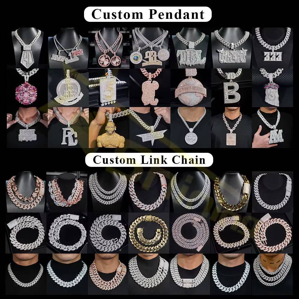 Guangzhou Shining Shiny Guarantee 13mm 2 Row VVS Moissanite Cuban Chain 925 Sterling Silver Gold Plated Hip Hop Cuban Link Chain