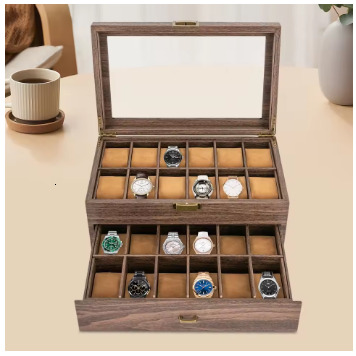 24 Slots 2 Layers PU Watch Box Case Storage Rustic Men Women Jewelry Holder Display Case W/ Drawer Anti-corrosion Space Saving