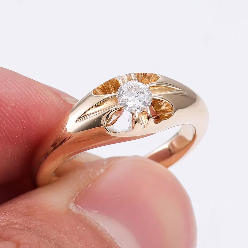 Unique Design 4 Prong Simple Single Stone Ring Lab Grown Diamond Ring 14k Yellow Solid Gold Rings for Women Wedding Engagement