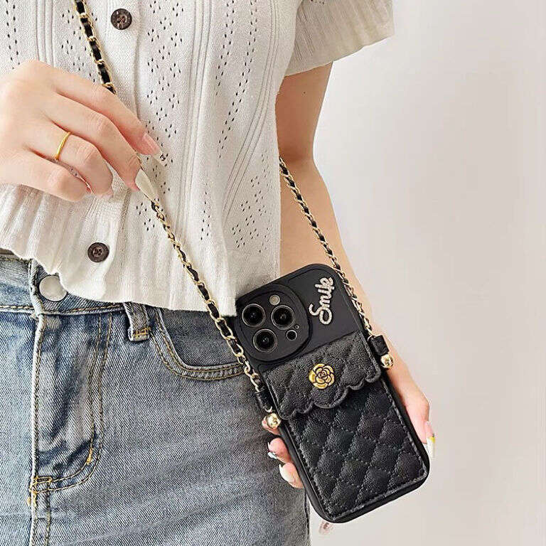 16 Quilted Small Fragrance Camellia Card Holder Compatible with iPhone 15 Pro Max Apple 13 Phone Case 11 Crossbody 14