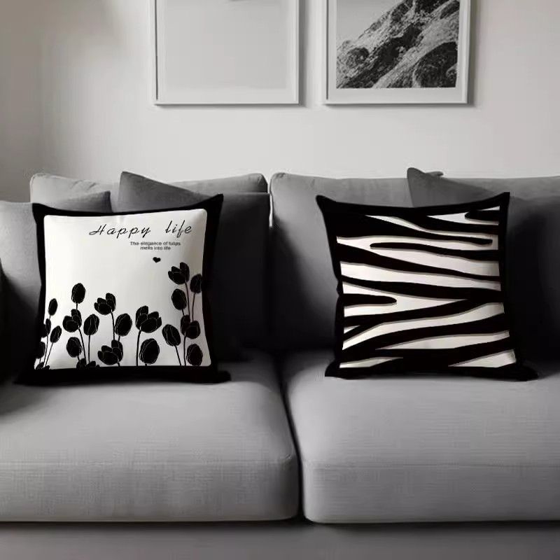 Designer Luxury Nordic Sofa Pillow Living Room Sofa Cushion Cover Ins Modern Simple Light Luxury Black And White High-End Cushion Pillow Cover (not in