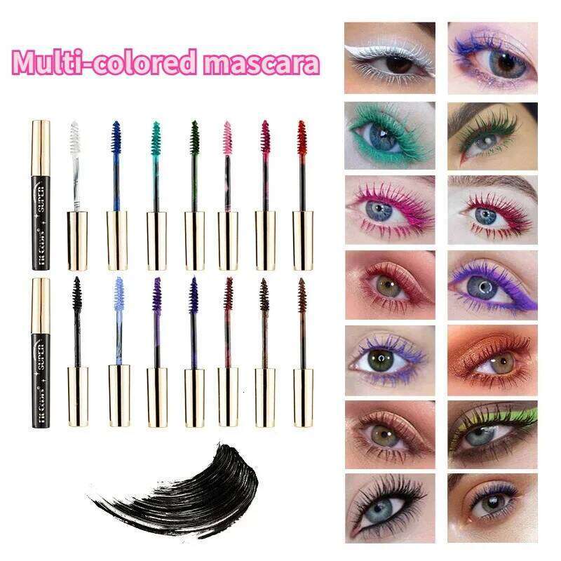 14 Color Mascara Thick Curl Waterproof Non-sdding Stage Makeup Natural Lasting ple White Red X250722