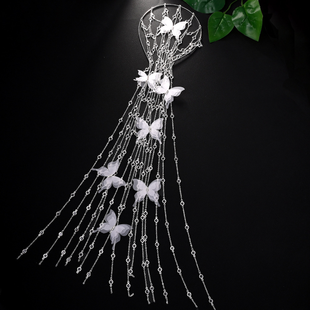 Butterfly Hollow Out Hair Chain Exotic Style Full Diamond VVS Moissanite Studded Butterfly Headpiece Bridal Accessory Headdress
