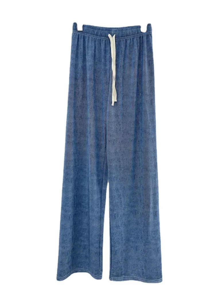 Ice Silk Wide Leg Jeans Womens Summer Cool Print Casual Pants Drapey High Waist Slimming Straight Leg Trousers250723
