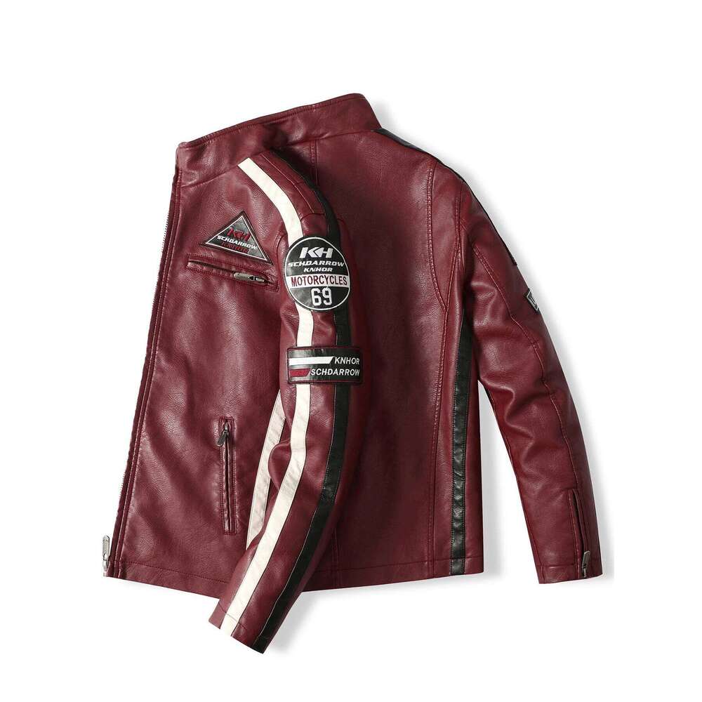 Men's Motorcycle Racing Suit PU Leather Label Color Jacket