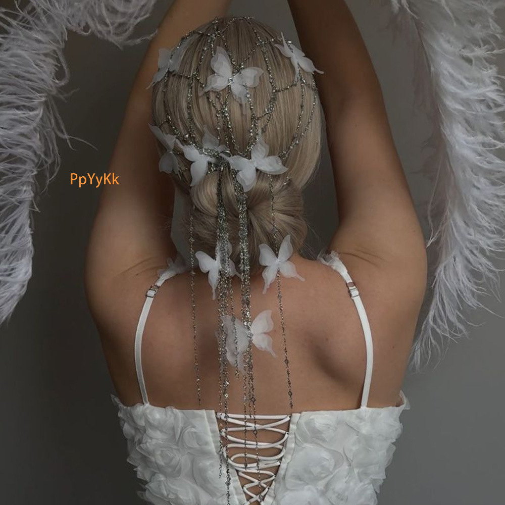 Butterfly Hollow Out Hair Chain Exotic Style Full Diamond VVS Moissanite Studded Butterfly Headpiece Bridal Accessory Headdress