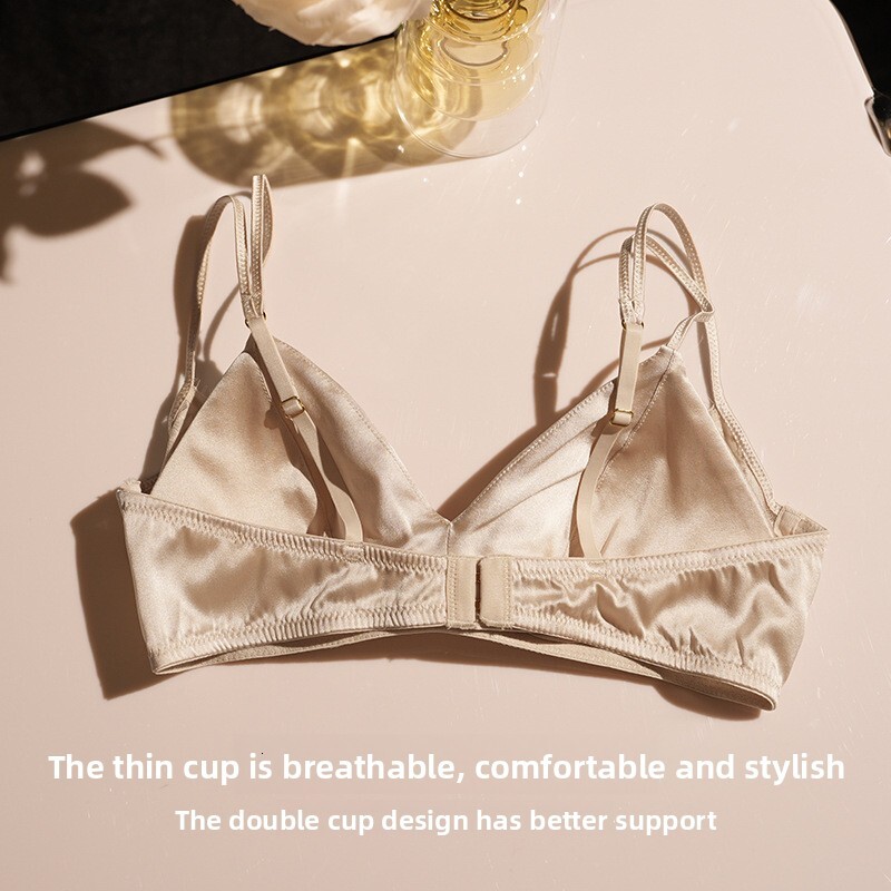Yuyue 2025 New Spring Lace Lightweight Wireless Mulberry Silk Panties Triangle French Double Strap Women's Bra
