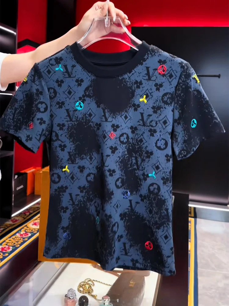 Summer women Short Sleeve TShirt Casual Top dye printed short sleeved Tshirt fashionable design loose casual top 250723