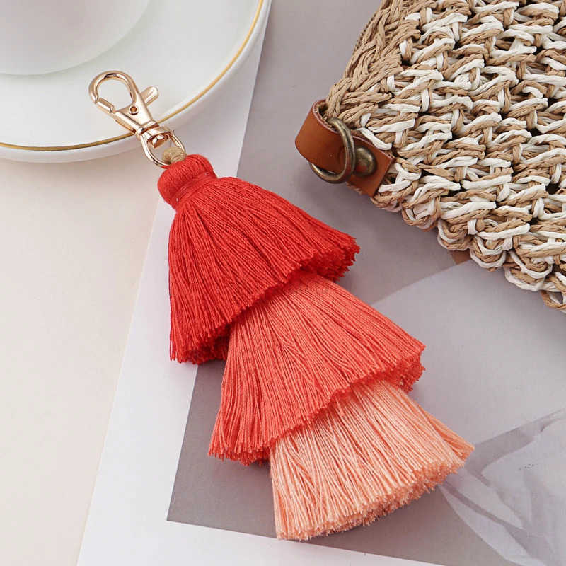 Bohemian Multicolor Handmade Layered Tassel Keychain Simple Key Ring Fits Women Girls Handbag Accessories Jewelry Gift M250723
