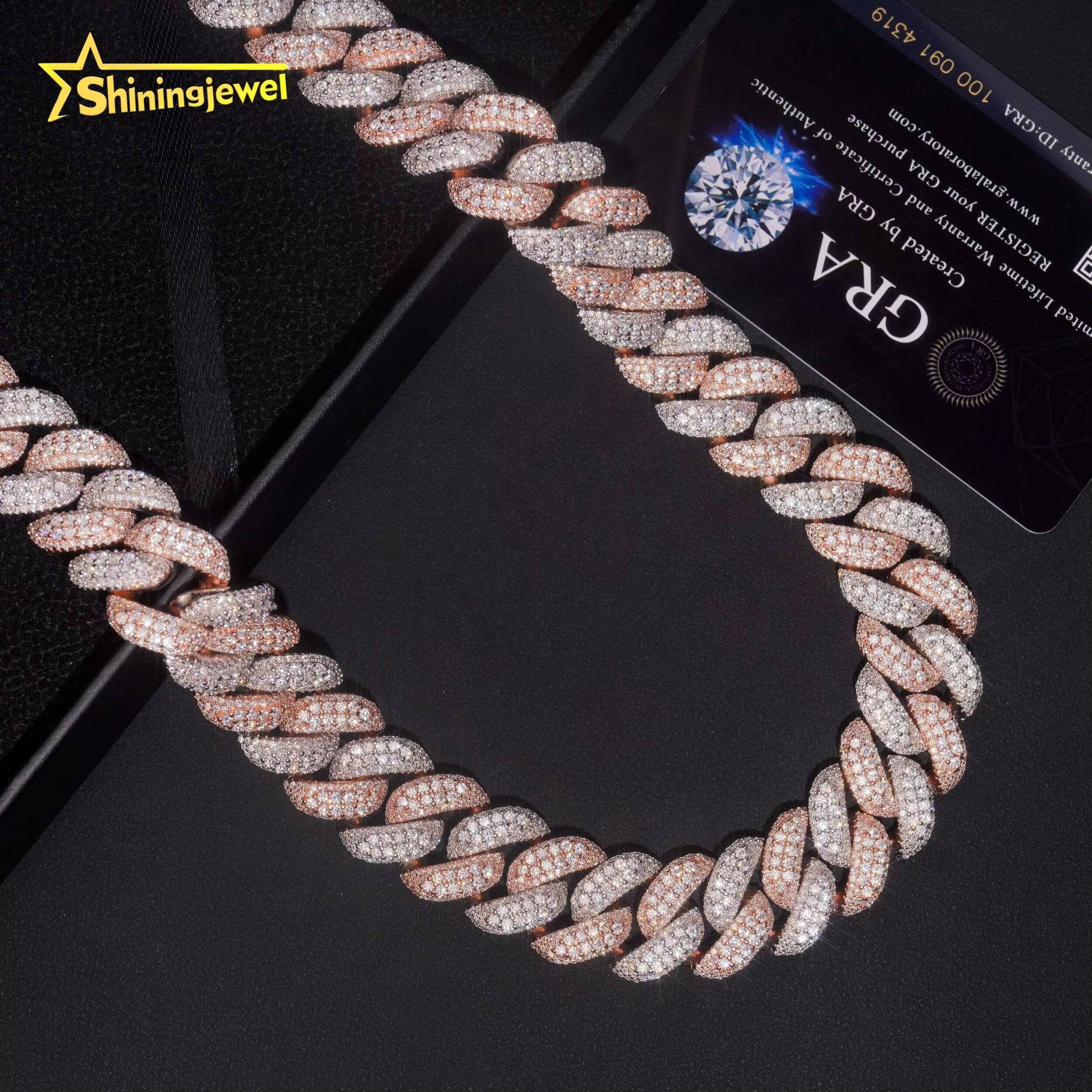 New Arrivals Pass Diamond Tester Hip Hop 18mm Two Tone 925 Silver Moissanite Cuban Link Chain Necklace