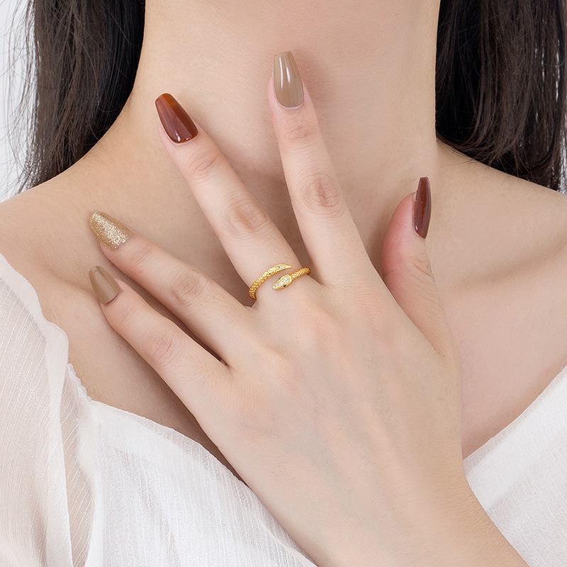 Gold Tone Snake Shaped Open Ring Green Eye Accents Trendy Party Jewelry And Daily Wear Gift For Her High Quality And Stylish Jewelry