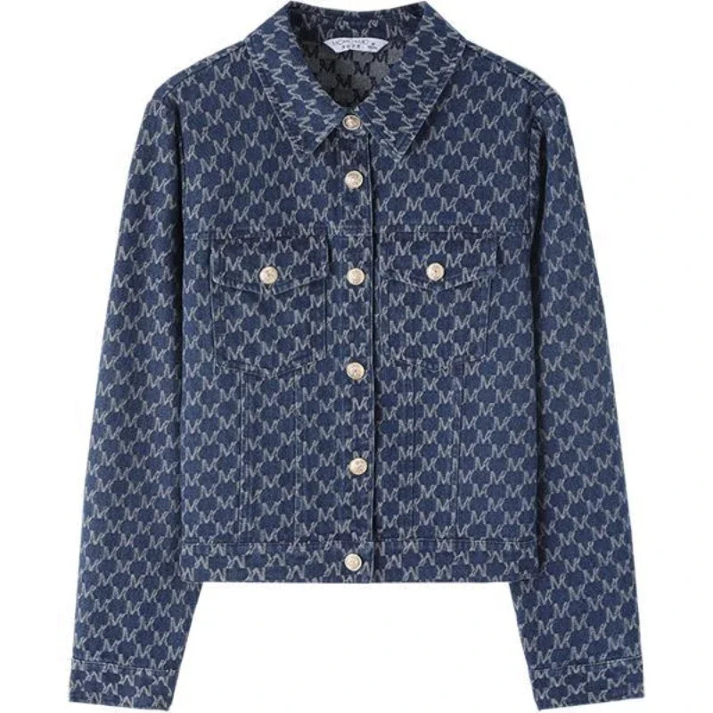 Blue Womens Denim Jackets with Print Outerwears Spring Autumn Graphic Female Jeans Coat on Sale Cowgirl Clothing Vintage 250723