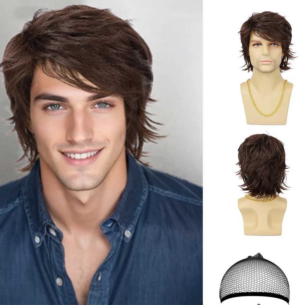 Synthetic Mens Wig Short Black Layered Heat Resistant Wigs for Male Daily Party Cosplay Costume Halloween Use G250722