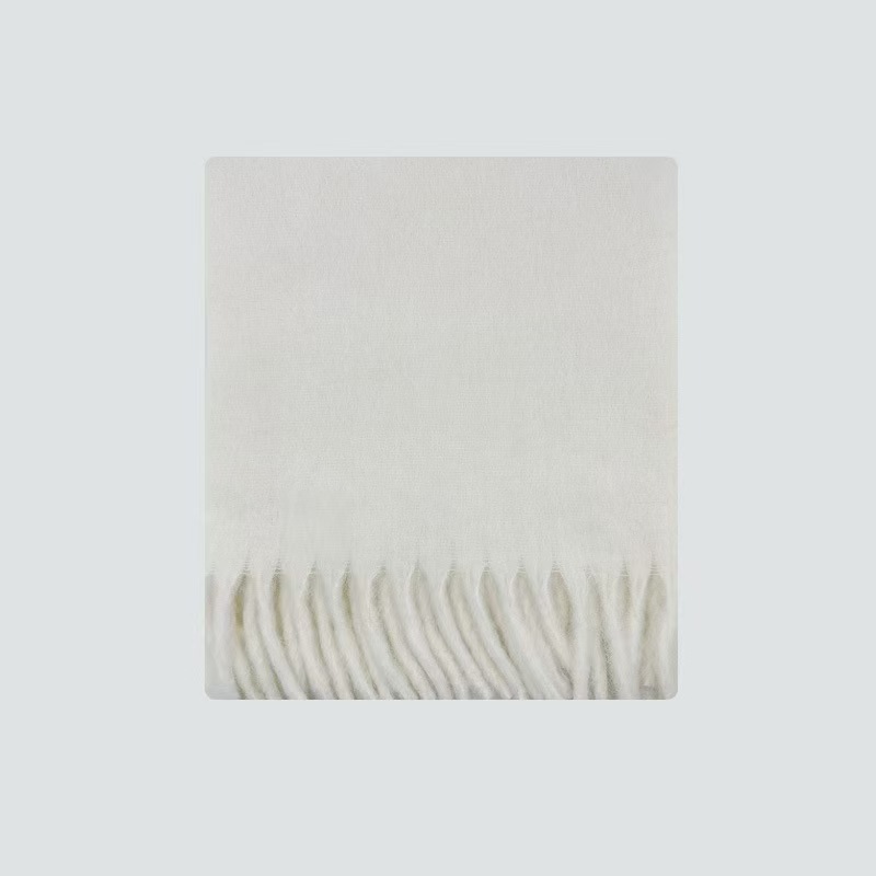 K1451 Wool blend solid color thick tassel scarf for women winter atmosphere fluffy soft neck scarf