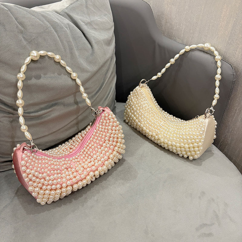 Sophisticated Feminine Accessory Premium Quality Pearl-Inlaid Handbag Ideal for Daily Use