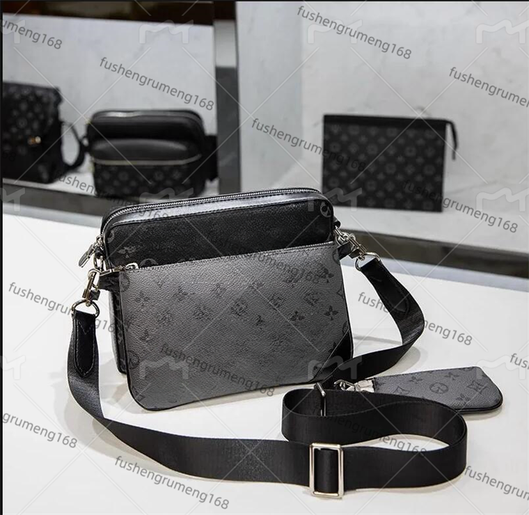 2024 Luxury Shoulder Handbags Men Leather Trio Bags Make Up Bag Designer Handbag Tote Mans Bags Pochette Multiple Pockets Fashion Messenger
