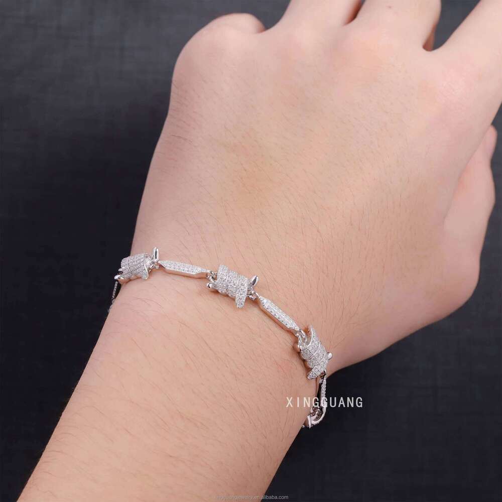 Fashion Style Men Women 8MM Spiked VVS Moissanite Dias S Sterling Sier Knots Link Cuban Bracelet Jewelry