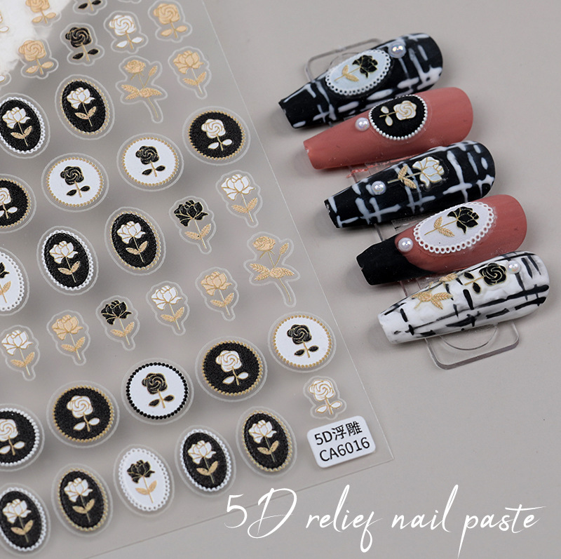 1Sheet Matte Nail Sticker Bow Nail Stickers 5D enchase Luxury Decal Charm Manicure Elegant Embroidery Style Floral Nail Art Jewelry