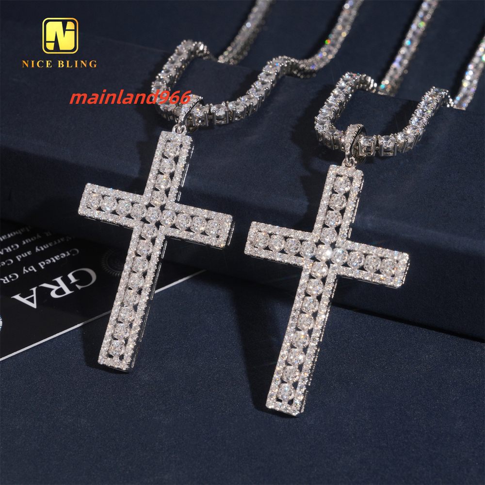 Pass Diamond Tester Silver Plated Iced Out Diamond Custom Charm Pendants 925 Silver VVS Moissanite Hip Hop Jewelry Cross Pendant