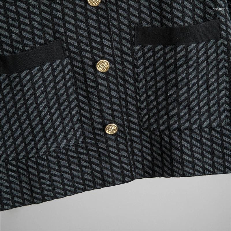 Women's Tracksuits Elegant Turndown Collar Long-sleeved Single-breasted Chequer Cardigan Top Wide Leg Pant 2-piece Set Women Fashion Autumn Desig