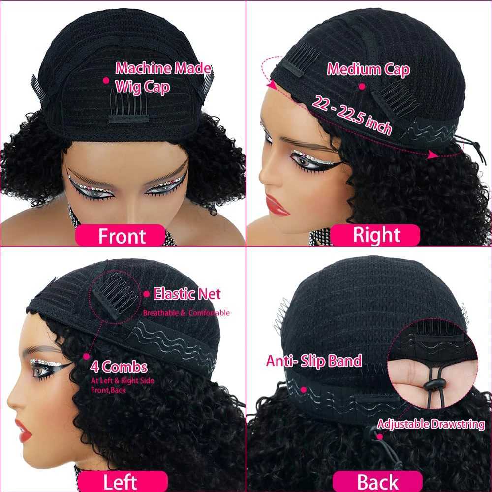 Half Wig Human Hair Kinky Curly Glueless Wig Human Hair Ready to Wear 3 IN 1 Half Wig With Drawstring 250 Density Curly Half Wig G250722