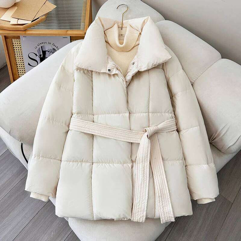 hoodie Women Winter Jackets with Belt Fashion Slim Warm Thick Turn Down Collar Coat Female Outwear Top Parkas Style jacket