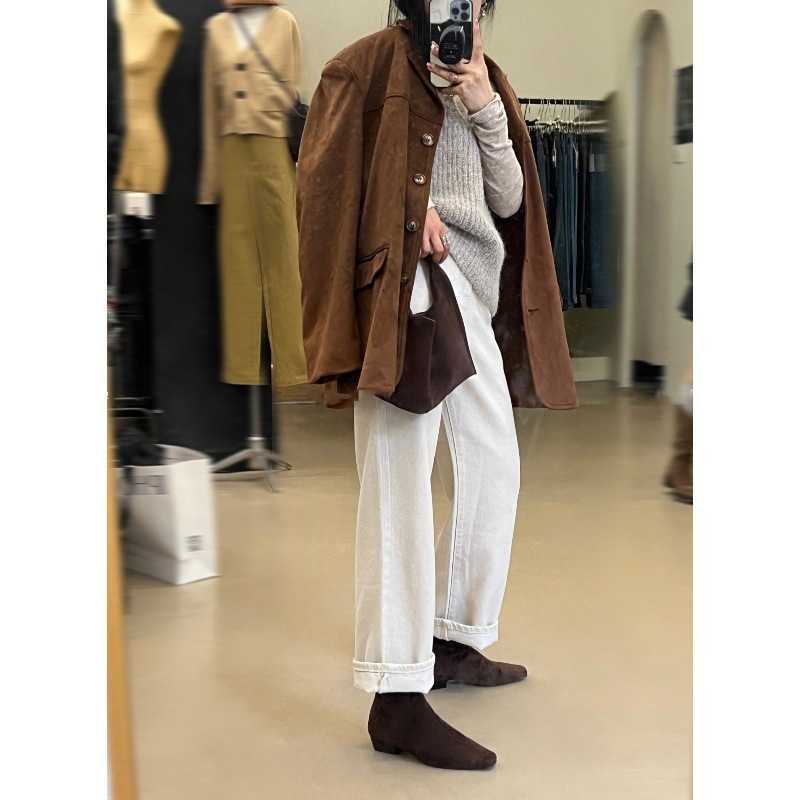 New autumn and winter back zipper retro brown suede Korean style ankle boots slim boots square head thick heel short boots women's - view 5