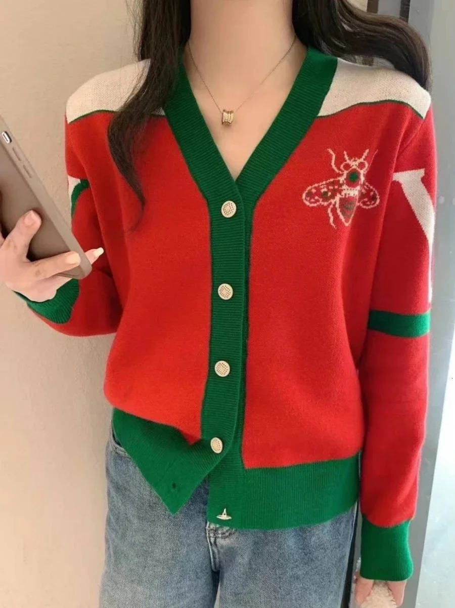 Brand Design Long Sleeves Vneck Cardigan Sweater For Women Knitwears Outfits Tops Coat Y2k Vintage Outerwears Clothing 250723