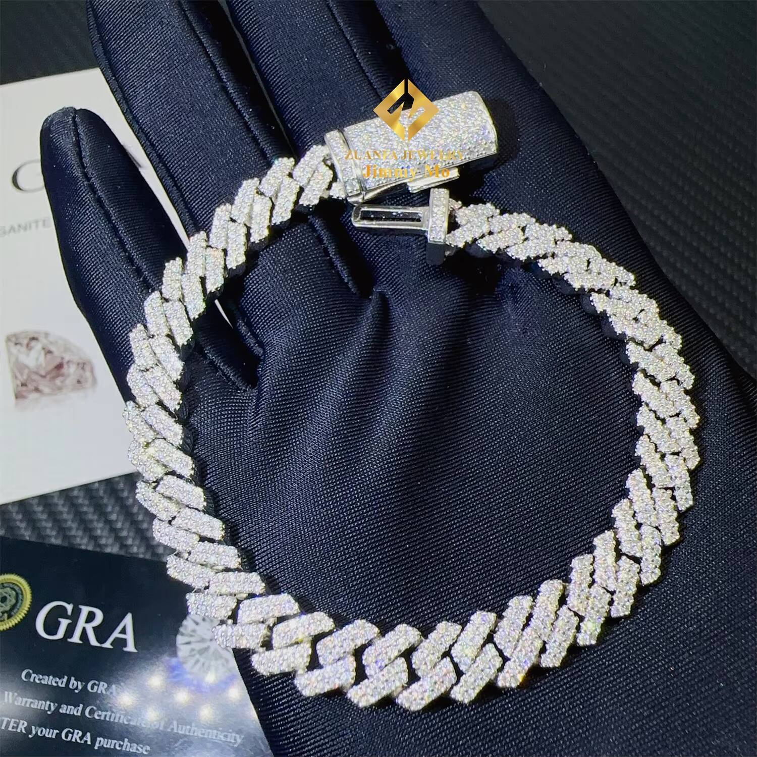 GRA Certificates Pass Diamond Tester 8mm Two Row Pass Diamond Tester Iced Out Hip Hop VVS1 Moissanite Cuban Link Chain Bracelet