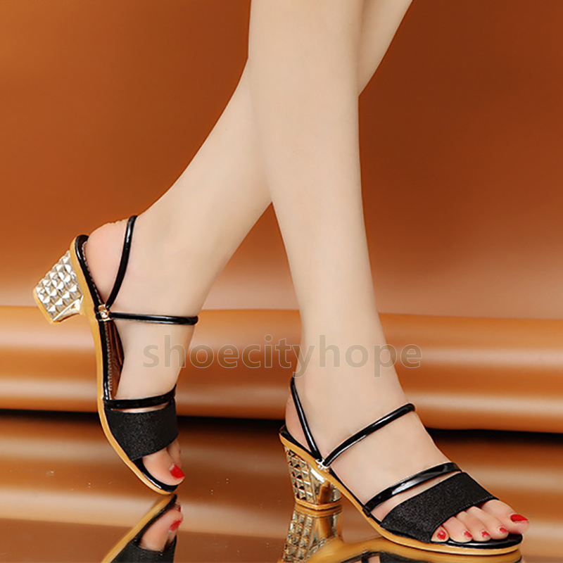 summer heels designer sandals casual mid heel sandal elegant sandale luxury fashion sequined daily open-toe womens sandals size 35-41