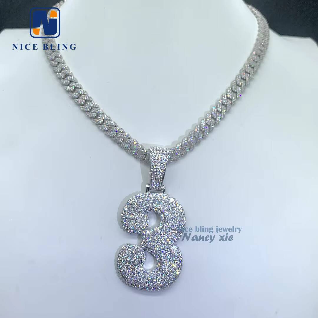 DIY Letter Initial Number 925 Sterling Silver Custom Moissanite Jewelry Iced Out Rappers Hip Hop Moissanite Pendant