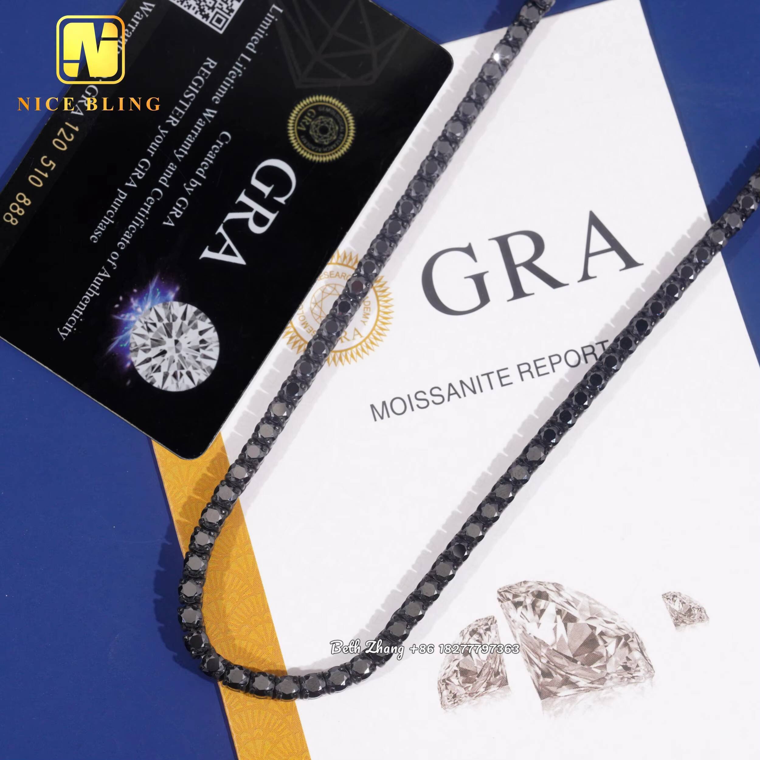 Fashion Jewelry Moissanite Tennis Chains Hip Hop Necklace 4MM 5MM Black Moissanite Waterproof Stainless Steel Necklace Bracelet