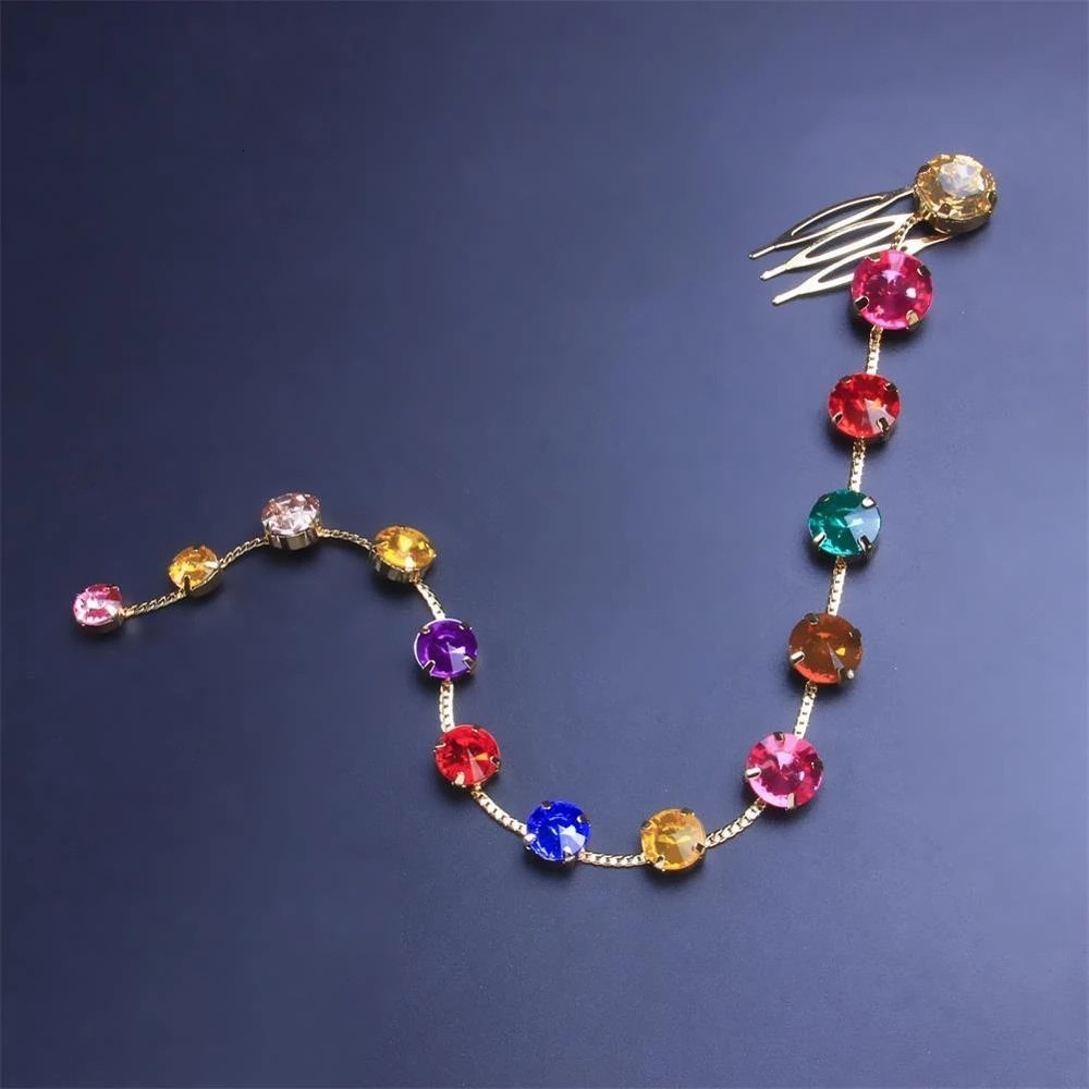 New Arrival Long Colorful VVS Moissanite Studded Headpiece Trendy Hip Hop Ponytail Hair Chain Headband for Women