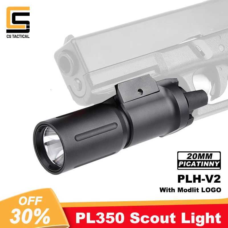 20mm Rail Hunting Accessories Tactical Flashlight Airsoft Pistol White LED 1000 Lumens Scout Light For WADSN PLHV2 PL350 W250722