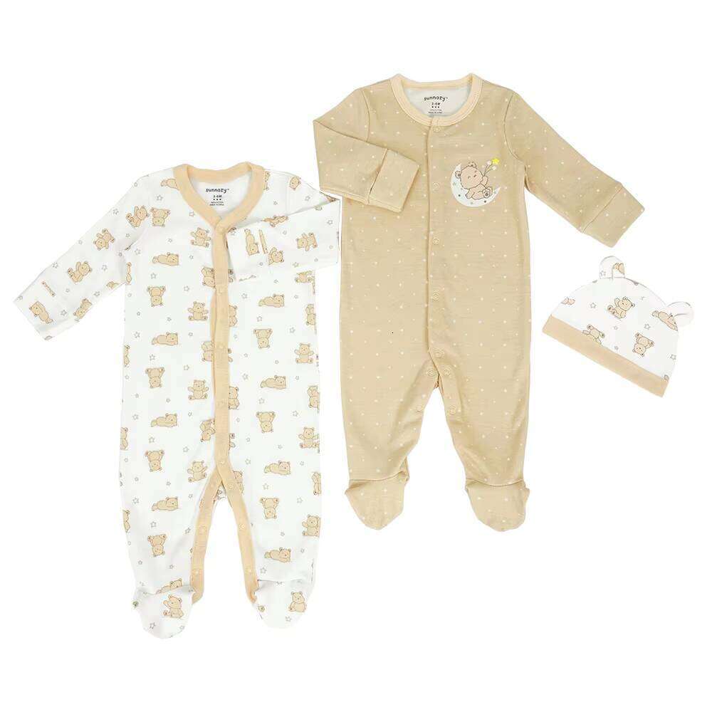 Clothing Sets Newborn Baby Fashion Set - Two Stylish Onesies with Bear Prints and Matching Hat