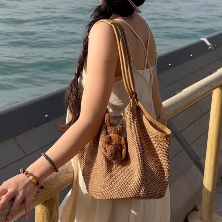 2025 Summer new women's crossbody bag vacation style straw new large capacity handbag lazy style new women's women's shoulder bag new d