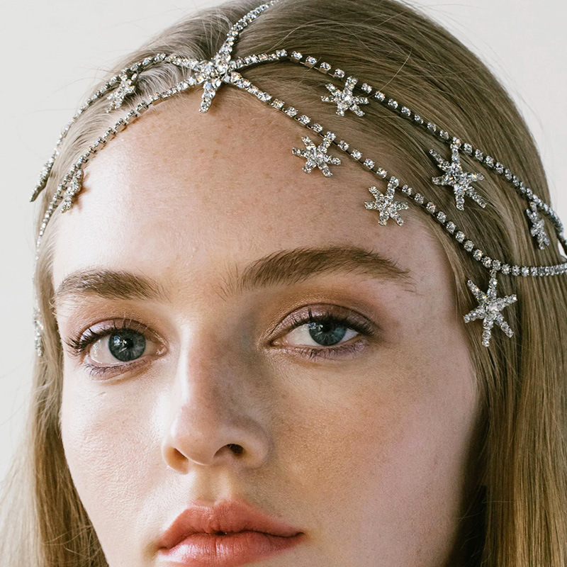 Hip Hop Headpiece VVS Moissanite Studded Star of David Hair Chain Simple Bridal Wedding Head Accessory for Women Headband