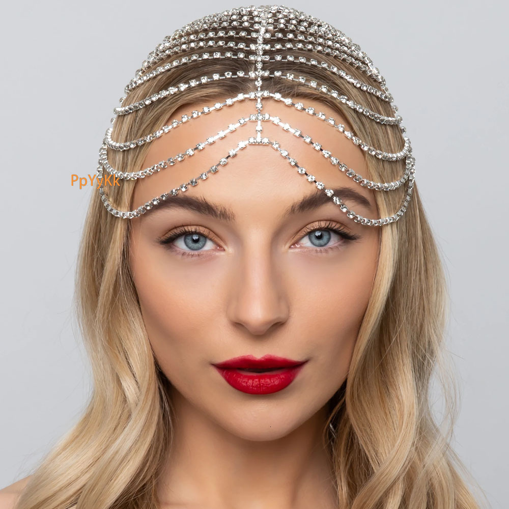 Hip Hop Trending Bride Wedding Hair Accessory Stylish Unique Multi layer VVS Moissanite Studded Luxury Headband Hat Headdress