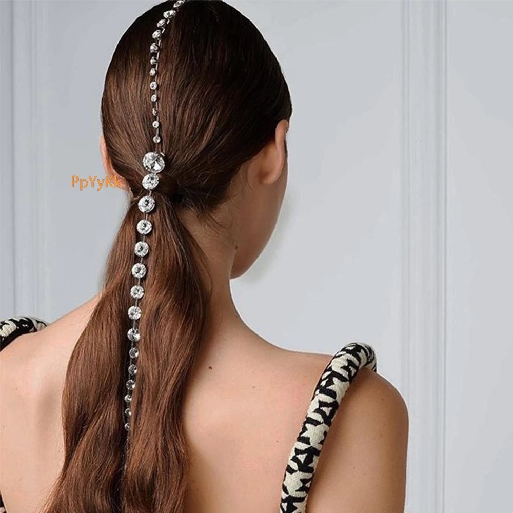 New Arrival Long Colorful VVS Moissanite Studded Headpiece Trendy Hip Hop Ponytail Hair Chain Headband for Women