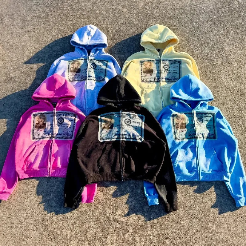 Y2K retro autumn hoodies for men women printed personalized patterns street style streetwear cardigan long sleeve tops 250714