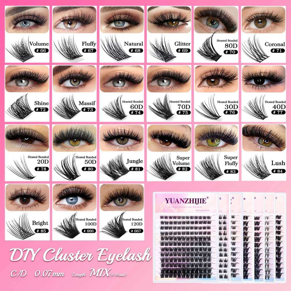 YUANZHIJIE Segmented False Extension C/D Curl DIY Natural Individual Lashes Makeup Tools Soft 0.07mm 8-16mm&Mix Eyelash X250723