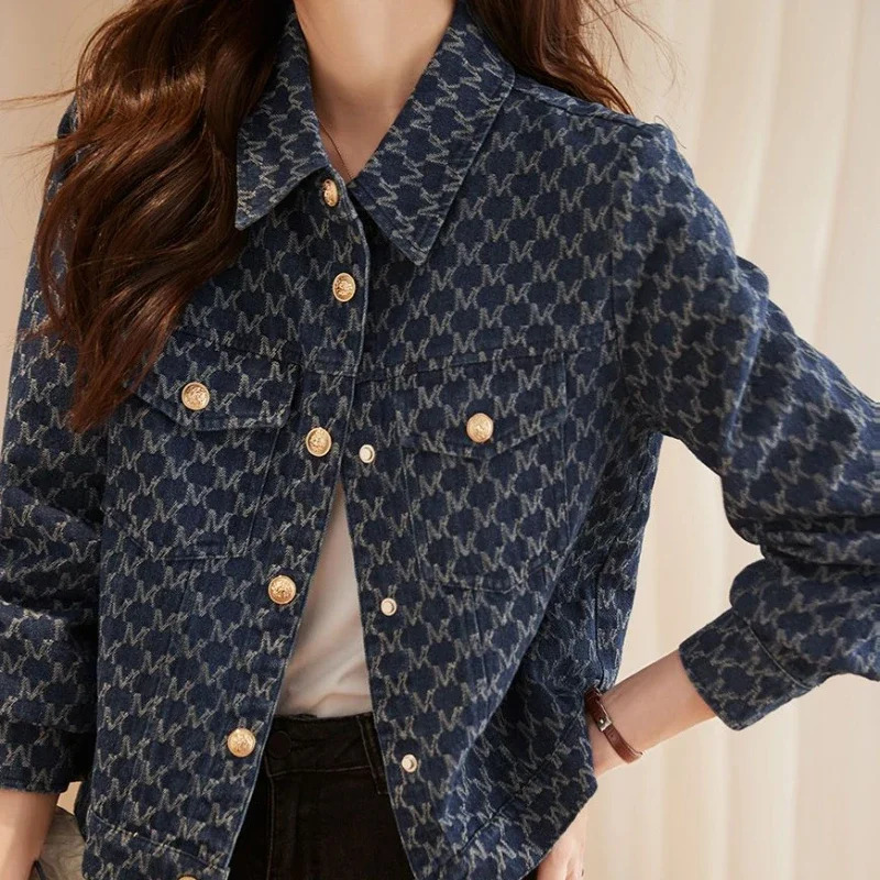 Blue Womens Denim Jackets with Print Outerwears Spring Autumn Graphic Female Jeans Coat on Sale Cowgirl Clothing Vintage 250723