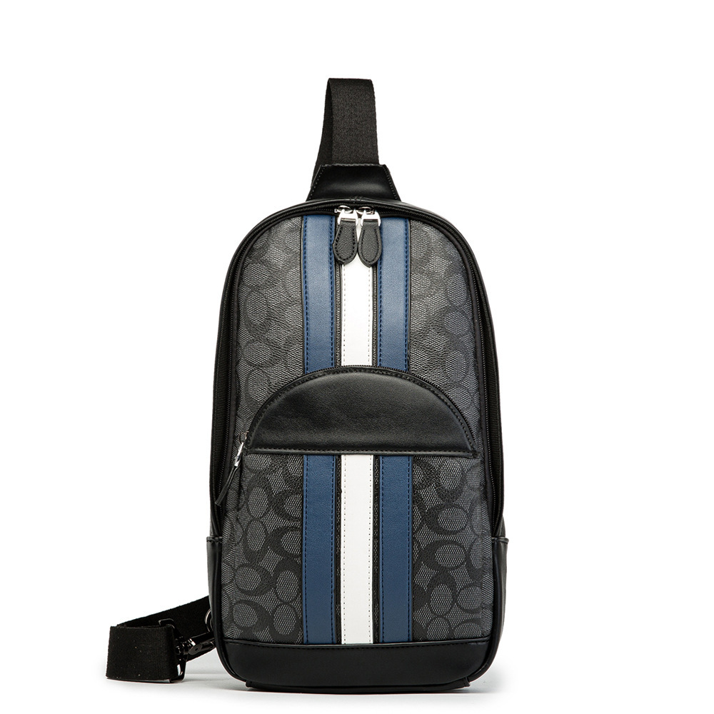Men's bag autumn new style plaid shoulder chest bag color blue and white fashion lines 2025s hot