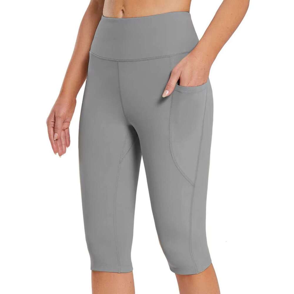 Women's Spring Summer Trendy Pocket Yoga Fitness Sports Leggings Plus Size Capri Pants B5